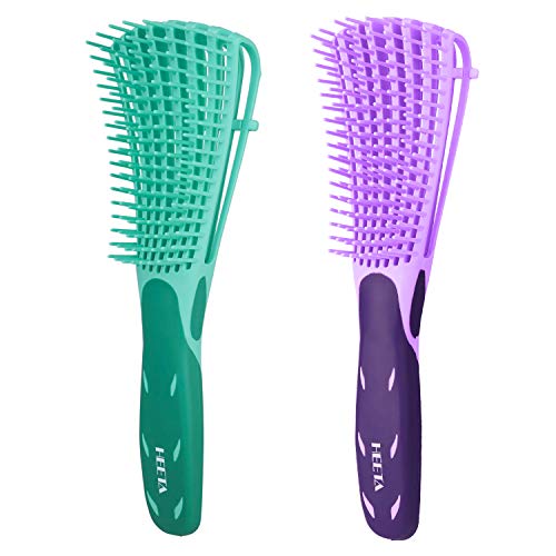 Heeta 2-Pack Detangling Brush, Detangler Brush for Dry and Wet Hair, detangling comb for Afro American Hair 3A to 4C Wavy Kinky Curly Coily Hair for Women and Men (Green & Purple)