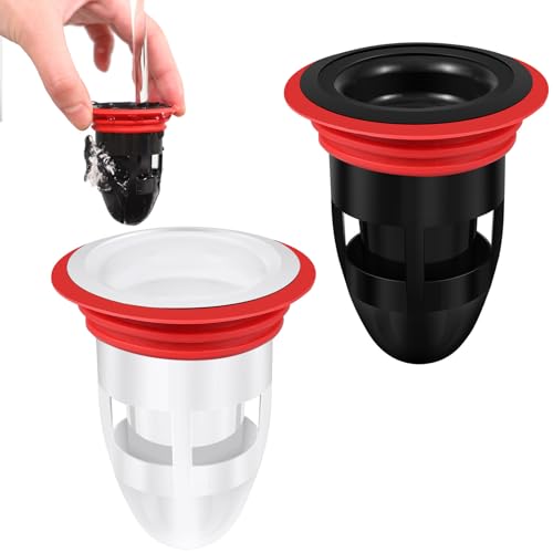 Beavorty Bouchon Anti-odeurs pour Siphon de Sol en Silicone 2 Pièces, Insert de Drainage Noir et Blanc Filtre Intégré, Noyau de Drain de Plancher Rapide, Adapté Salle de Bain et Lave-linge