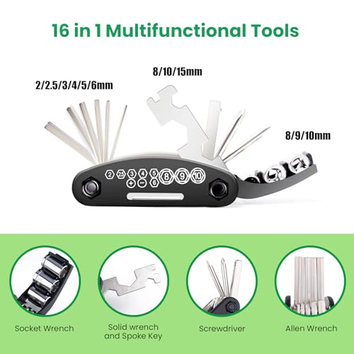Teyssor Bike Repair Bag with Tire Pump, Bicycle Tire Repair Tool Kit, Portable Tool Bag with 16 in 1 Multitool All in One Bike Kit for Cycling