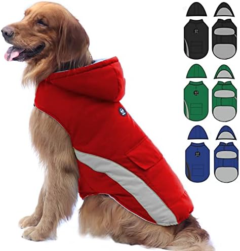EMUST Dog Winter Coats, Hooded Cold Winter Dog Jackets, Windproof Dog Coats for Medium Dogs for Winter, Dog Hoodie for Puppy Medium Dogs, M/Red