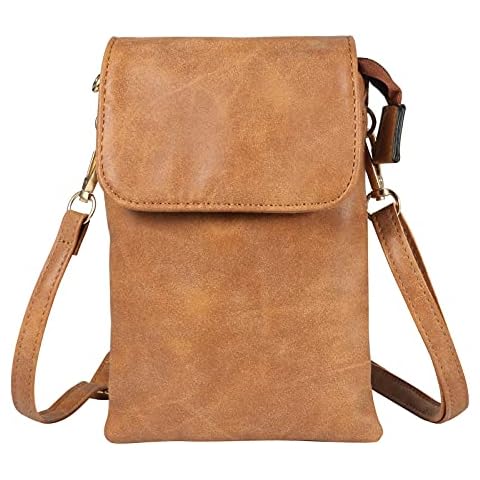 eMorevalue Cell Phone Purse Crossbody Case Bag for Galaxy A02S A12 A21 5G S21 Ultra Note 20 Ultra/LG K51 / Moto One G Play Power Stylus 2021 OnePlus 9 Pro Wallet Pouch (A- Brown) Height Below 6.7inch Cover