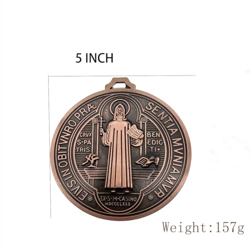 5" Extra Large Cross Medal Classic Brass Finish Wall or Computer Medal / St Benedict MEDAL (Brass)