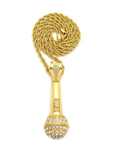 Fashion 21 Hip Hop Iced Out Microphone MIC Pendant 4mm 24