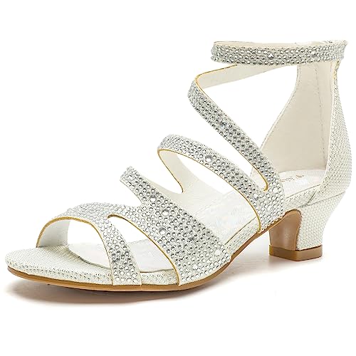 Girls High Heels Glittle Wedding Party Dress Shoes Flower Girl Pump Sandals for Toddler Little Big Kid