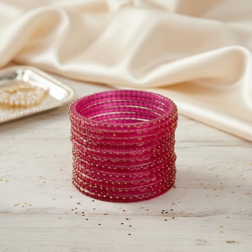 Image of SUNDRAM Raindrop Glass Bangles Set for Women & Girls, Transparent Crystal Kanch Ki Chudi for Wedding & Party, Set of 12