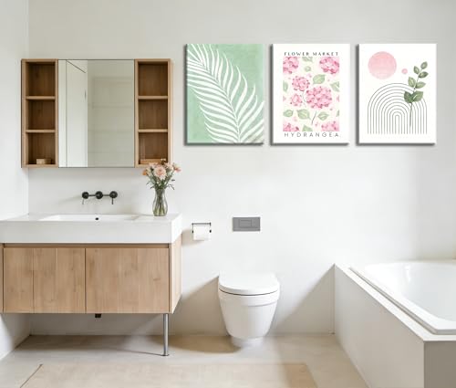 Image of FraFrimeeme med Green and Pink Bathroom Decor, Set of 3, 12x16 Inch