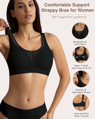 Image of Womens Wireless Bra No Underwire Seamless Push Up Bra Comfort Full Coverage Padded Soft Vneck Everyday Bralette