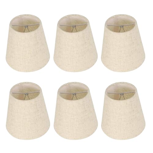Small Clip Lamp Shades: 6 Pack Linen Fabric Lampshade, Clip-On Chandelier Lampshade, Table Lamp Shade, for Ceiling and Wall Lamps Replacement, Chandeliers Table Lamps (Beige, 90x140x130mm)