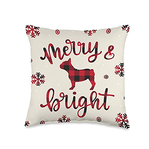 French Bulldog Merry Christmas Buffalo Plaid Dog Cute Throw Pillow