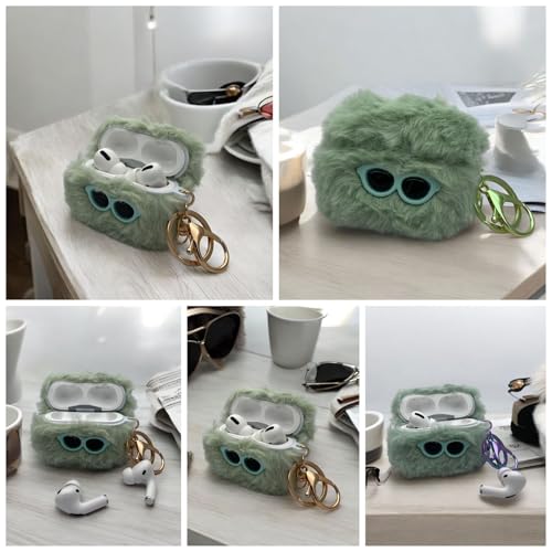 Image of SE HUB Airpods Pro 2 Case Cover Keychain for 2Nd Generation Fur Eye Design Shock Proof 360-degree Protection Case Cover Soft Skin Silicone Compatible 3D Design Headphones Case (Instagram)- Green