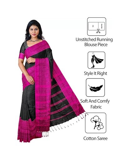 Image of eC ESHA'S COLLECTION Women's Cotton Blend Begumpuri Handloom Saree With Unstitched Running Blouse Piece