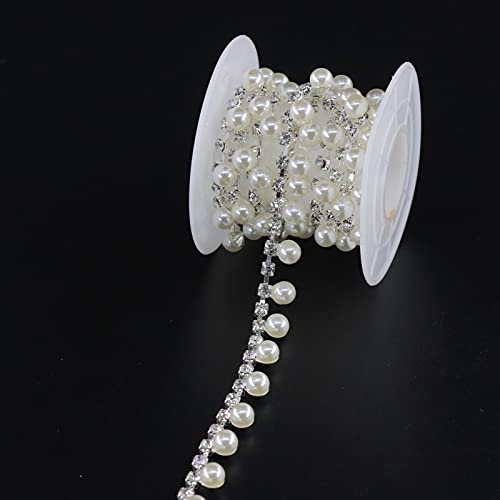 Jerler Tassel Pearl Rhinestone Trim Chain, Fringe Rhinestone Applique For Diy Decoration And Bridal Embellishments, Ideal For Wedding Party Clothing, 1 Yard 0.3"Width #TOP2