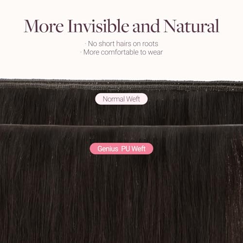 Image of GOO GOO Tape In Weft Hair Extensions Human Hair, Genius PU Long Weft Tape In Hair Extensions Real Human Hair, Silky Easy to Use, 2 Dark Brown 14 inch 50g