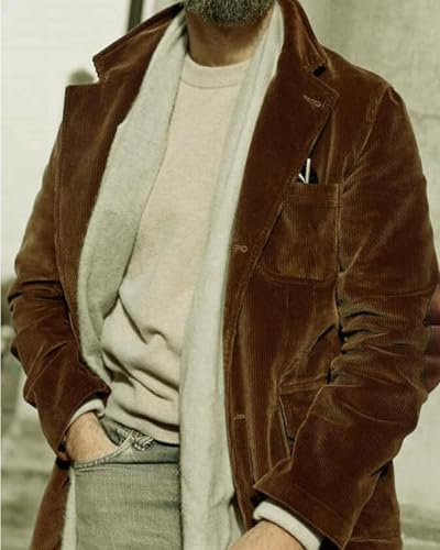 ORBITRAY Men's Corduroy Blazer Suit Jacket with Faux Suede Elbow Patches Single Breasted Sport Coat3