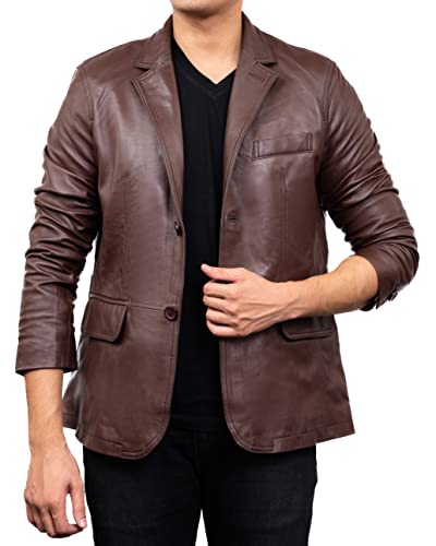 Image of Jild Lambskin Leather Jacket Men Casual Coat - Notched Collar Classic Bond's Style Ultimate Leather Blazer for Men