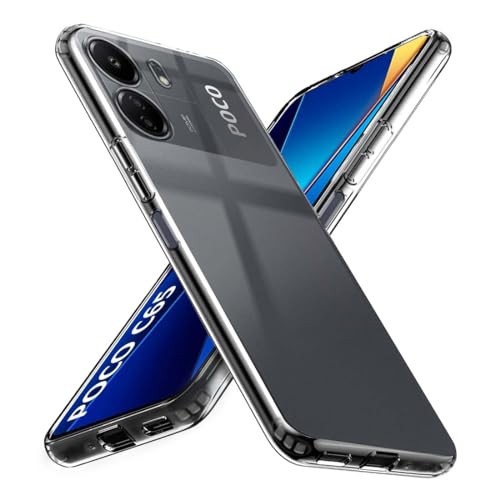 Image of Fashionury Shockproof Back Case Cover for Poco C65 | Raised Bumps for Camera & Screen Protection | Ultra Clear Soft Silicone Back Cover Case for Poco C65