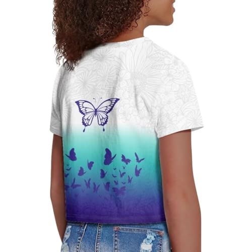 Image of Girl Crop Top Shirts for Summer Cute T Shirts Short Sleeve Tees for Kids 5-16