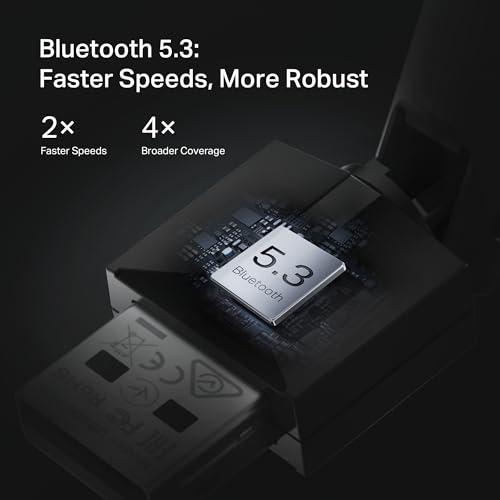 Image of TP-Link USB Bluetooth Adapter for PC, Bluetooth 5.3 Long Range Receiver, Plug and Play, Adjustable Antenna, Supports Windows 11 /10 /8.1 /7 for Desktop, Laptop, Keyboard, Mouse, etc (UB500 Plus)
