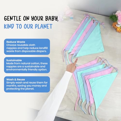 Image of Nappy for New Born Baby - Set of 12 Pcs /Cotton Cloth Langot for Babies, 0-6 Months, Double Layer Nappies, V Shaped, Washable and Reusable, Pack of 12