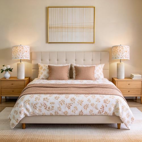 Image of PoKat 23'' Dried Flowers Table Lamp for Bedroom Nightstands, Birthday Gifts for Women Mom, House Warming Gifts New Home Decor, Ceramic Lamp for Living Room Nursery, Modern Bedroom Lamp for Dresser