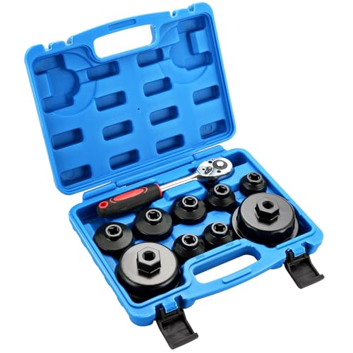 DASBET 10PCS Metric Oil Filter Wrench Socket Set | Includes 24mm to 65mm Low Profile Cap Wrenches for Easy Oil Filter Removal, 3/8 Drive Tool Kit, Compatible with Toyota, BMW, Mercedes, VW