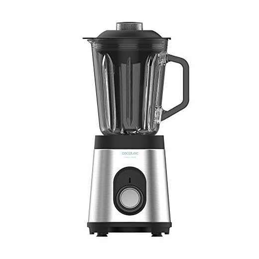 Cecotec Batidora de Vaso Power Black Titanium 1000 INOX. 1000 W, Cuerpo de Acero Inoxidable, Cuchilla de 6 Hojas con Recubrimiento de Titanio Negro, Jarra de Vidrio 1.5 L, 5 Velocidades