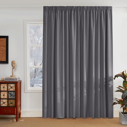 PONY DANCE Extra Breite Gardine Blickdicht Kräuselband Raumteiler Vorhang für Schiene 1er Set H 245 x B 300 cm Graue Verdunklungsvorhänge für...