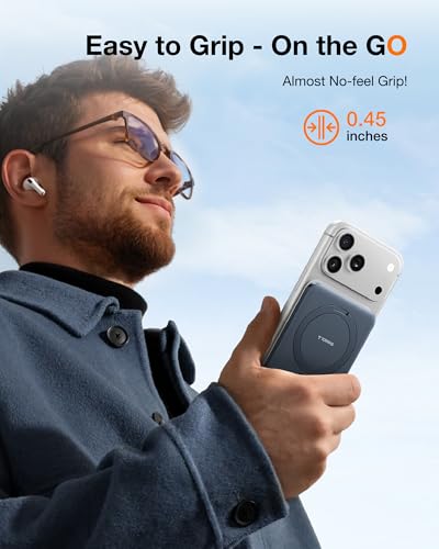 Image of TORRAS EasyGo 0.45 inch Slim Magnetic Portable Charger Power Bank for iPhone, 5000mAh 22.5W Fast Charging Wireless Battery Pack Compatible with Magsafe, iPhone Air,Pro,Pro Max,17,16,15,14,13,12, Deep Blue