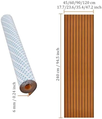Anti-Slip EVA Foam Boat Flooring - 6mm Thick Faux Teak Decking Sheet with Black Stripes, Self-Adhesive Marine Pad for Bass Boat, Yacht, Motorboat, RV, Waterproof, Durable