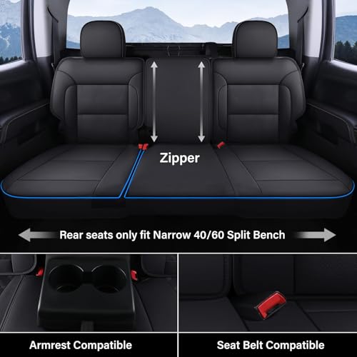 Image of Coverado Silverado Seat Covers Full Set, Faux Leather Car Seat Covers Fit for Chevy Silverado GMC Sierra 2007-2013 & 2019-2026 1500, 2020-2026 2500HD 3500HD Crew Double Extended Cab(Blueline)