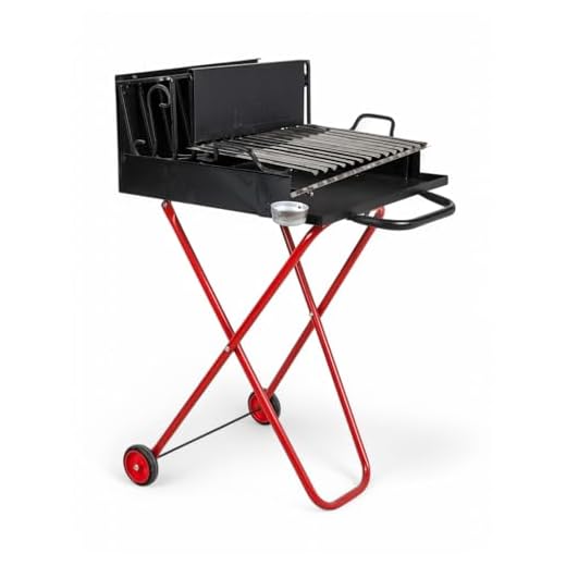 Barbecue a Legna Portatile con Griglia in Acciaio Inox, Ripiano Recupera Grassi, Pieghevole con Ruote, Made in Italy, Con tira braci e bicchiere raccogli olio OMAGGIO (Media)