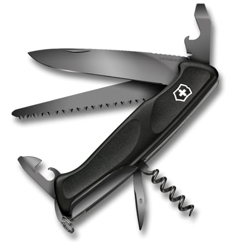 Victorinox Schweizer Taschenmesser Ranger 55 Onyx Black, Swiss Army Knife, Multitool, 13 Funktionen, Feststellklinge, Schwarz
