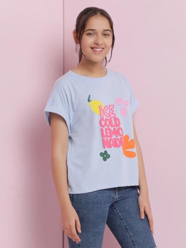 Image of Li'l Tomatoes Girls Crop T-Shirt | 100% Cotton | Graphic Printed Casual Top | Soft & Breathable Summer Wear | 9-16 Years