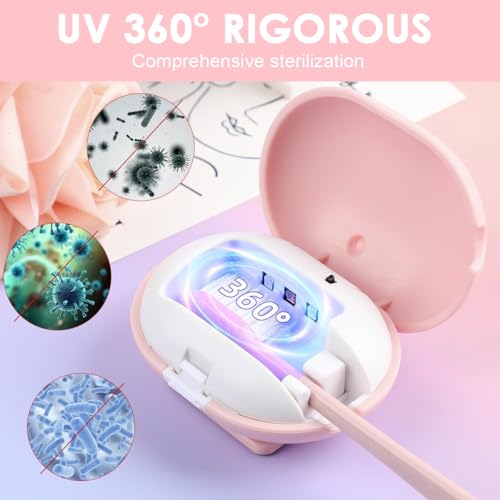 Image of HANNEA UV Sanitizer Toothbrush Holder with Self Adhesive Backing, USB Rechargeable Smart Automatic UV Sanitizer Toothbrush Holders for Bathroom Antibacterial Holder Wall Mounted Portable Mini Stand