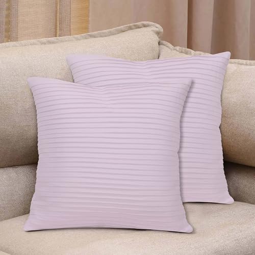 Image of HOME COLORS.IN Cotton Plain Double Side Pleated Cushion Cover - Set of 2-18 x 18 Inch - Thistle Violet