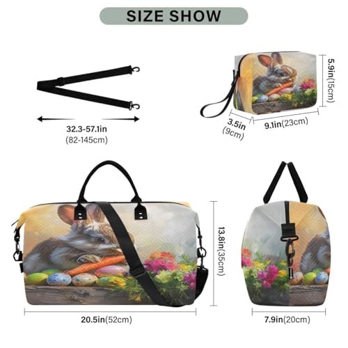 Bunny Rabbit Carrot Egg Travel Duffle Bag Gym Bag Weekender Bags with Toiletry Bag Travel Trip Tote Bag3