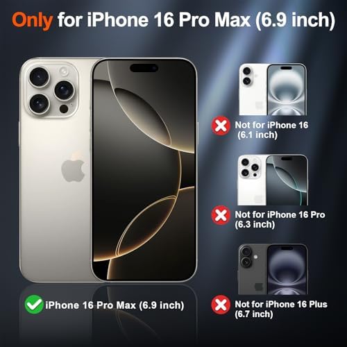 SUPFINE Magnetic for iPhone 16 Pro Max Case with Screen Protector (Compatible with MagSafe)(Military Grade Drop Protection) Translucent Matte Phone Cover,Black - 1