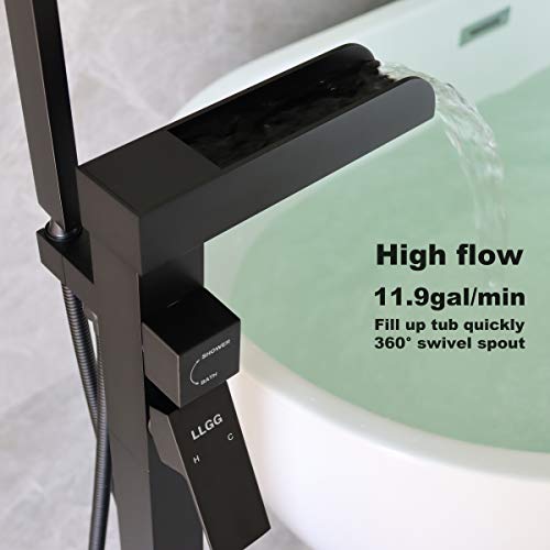 Llave de piso para bañera independiente RIGOBAL LLGG con ducha manual, acabado negro, alta capacidad de flujo 11.9GAL/min miniatura 4
