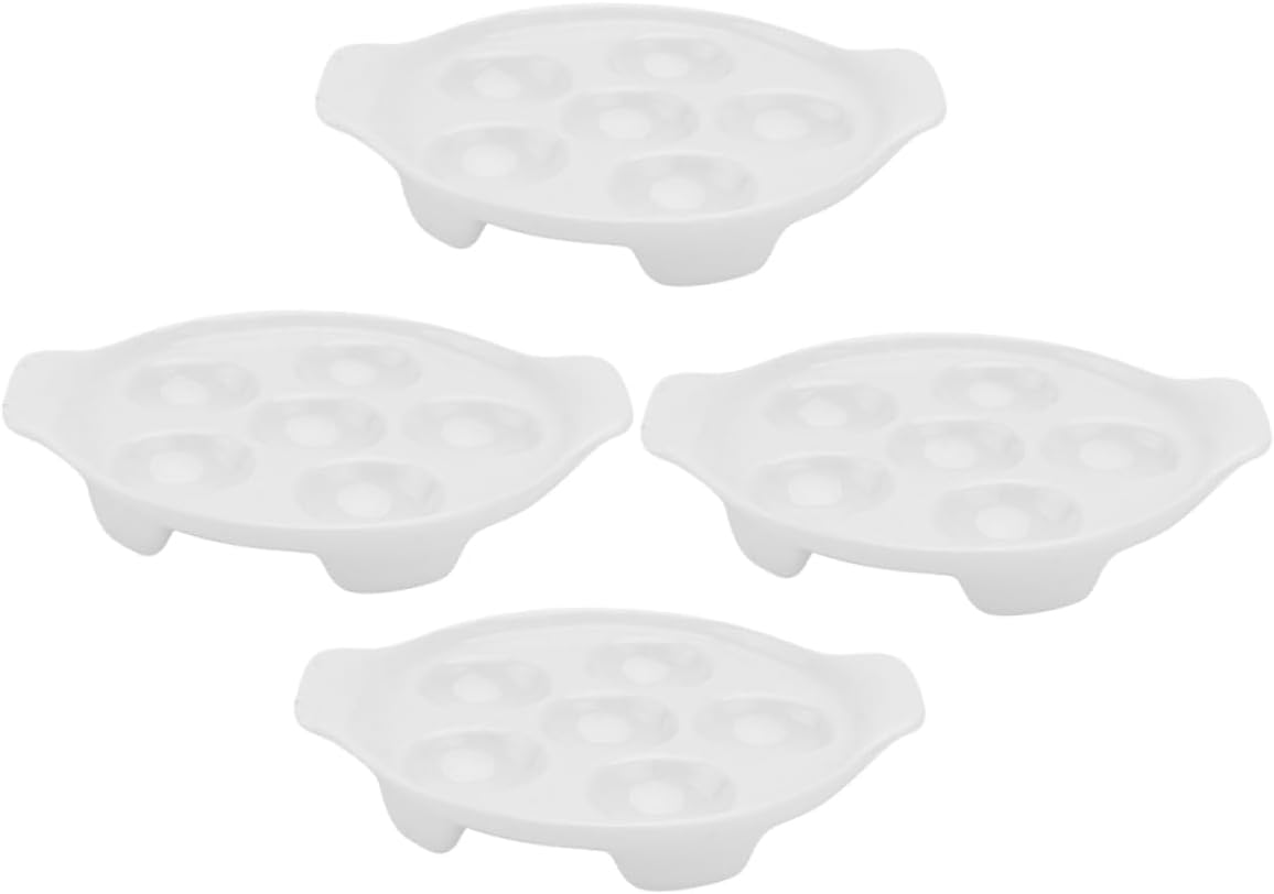 Unomor 4pcs Ceramic Deviled Holder and Escargot Dish Porcelain Catering Platter for Easter Eggs and Multifunctional Serving Tray for Gatherings and Parties