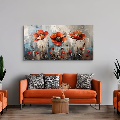 SERIMINO Large Wall Art for Living Room, Nature Floral Botanical Wall Art, Red Flowers Canvas Prints Paintings, Wildflower Modern Home Decor Bathroom Dining Room Kitchen 30"X60"