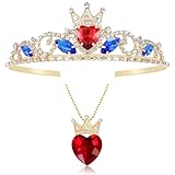 Evie Descendant 3 Crown & Necklace Red Rhinestone Crystal Crown Queen of Hearts Costume for Teen Halloween Christmas