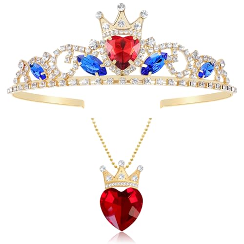 Evie Descendant 3 Crown & Necklace Red Rhinestone Crystal Crown Queen of Hearts Costume for Teen Halloween Christmas
