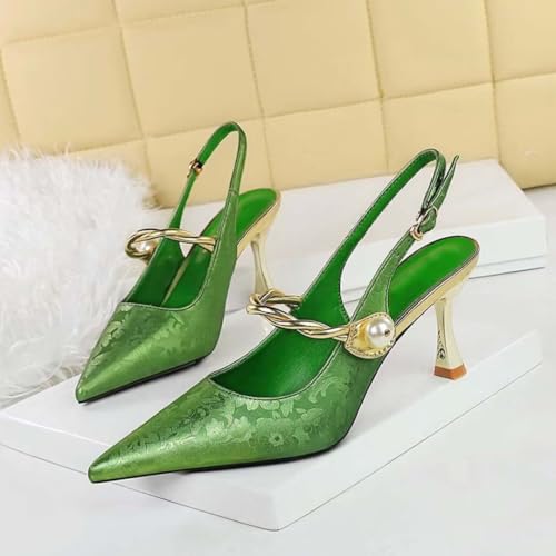 JOEupin Women's Slingback Mid Heels Closed Pointed Toe Wedding Party Dress Evening Pumps Shoes2