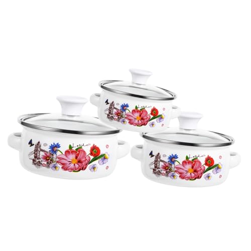 3-Teiliges Mini Suppentopf Set Aus Emaille Mit Doppelgriffen Kleiner Kochtopf FüR Nudeln Und soßEn Platzsparendes Design FüR KüChe Und Camping