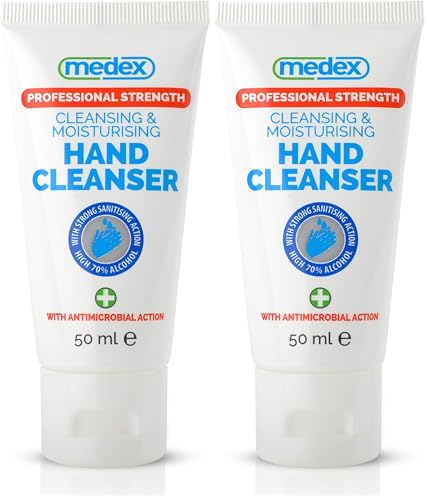 Medex Professional Strength Cleansing and Moisturising Hand Sanitiser 50ml with Non-Sticky, Strong Sanitising Action, Flip Top Lid and Anti-Tamper Seal (Pack of 2)
