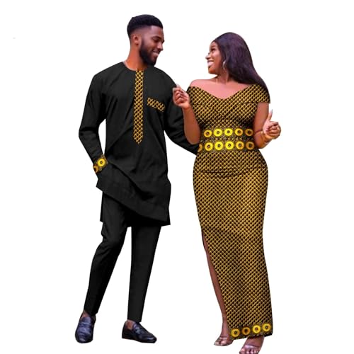 African Couple Outfits Matching Set for Party Women's Slim Pencil Dress and Mens African Traditional Clothes Suits