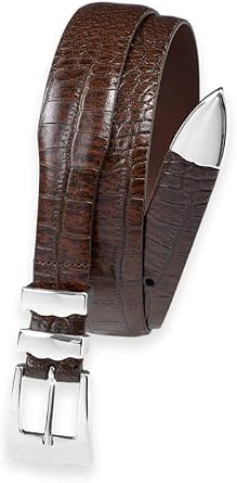 Paul Fredrick Mens Crocodile Embossed Belt With Metal Keeper Tip