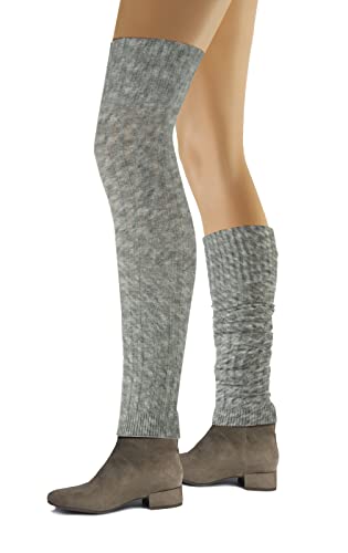sesto senso manschetter, dam, bomull, benvärmare, overknee vader, vinter, stickad vadvärmare, ljus melange, En Storlek