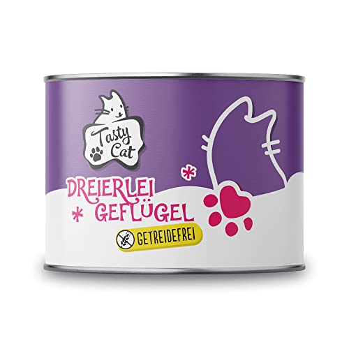 Tasty Cat Nassfutter für Katzen Dreierlei Geflügel 6 x 200g. | getreidefrei | zuckerfrei