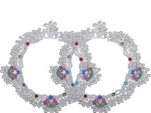 Gagan Handicraft Payal for Women Anklet Hanging Ghungroo Motif Broad Payal Pajeb Wedding Traditional Indian Heavy Fancy Gola with Jhaalar Meena Work Girls Anklets with Sound Making Ghungroo-image-5
